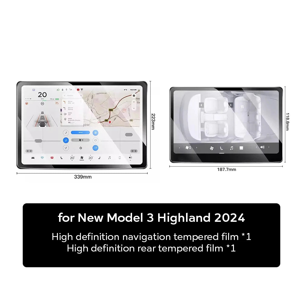 Tesla Model 3 Highland, Model Y & Model Y L Screen Protector Set